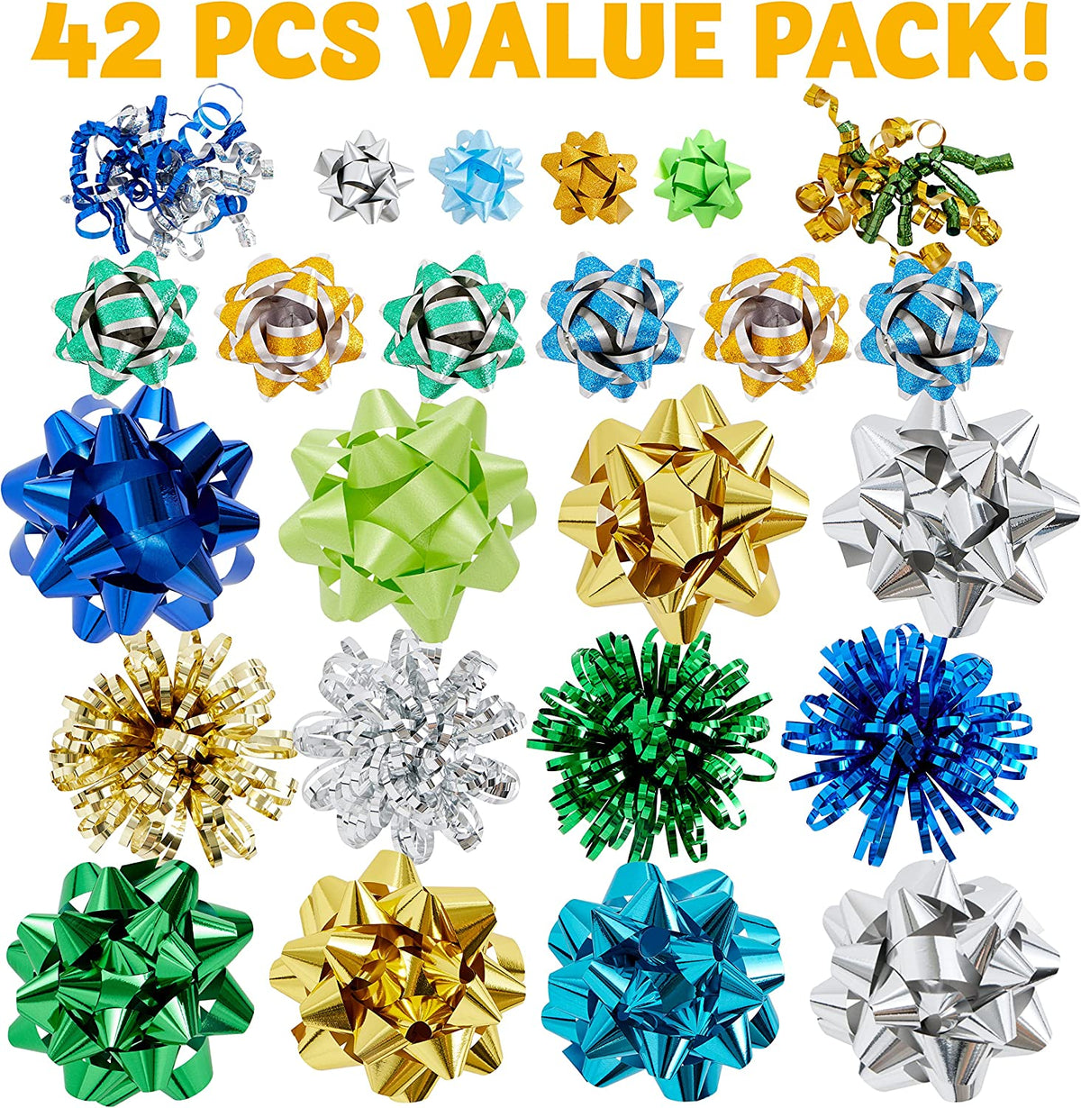 42ct Christmas & Holiday Gift Bows Assortment Peel ‘N Stick 2.5-3.5